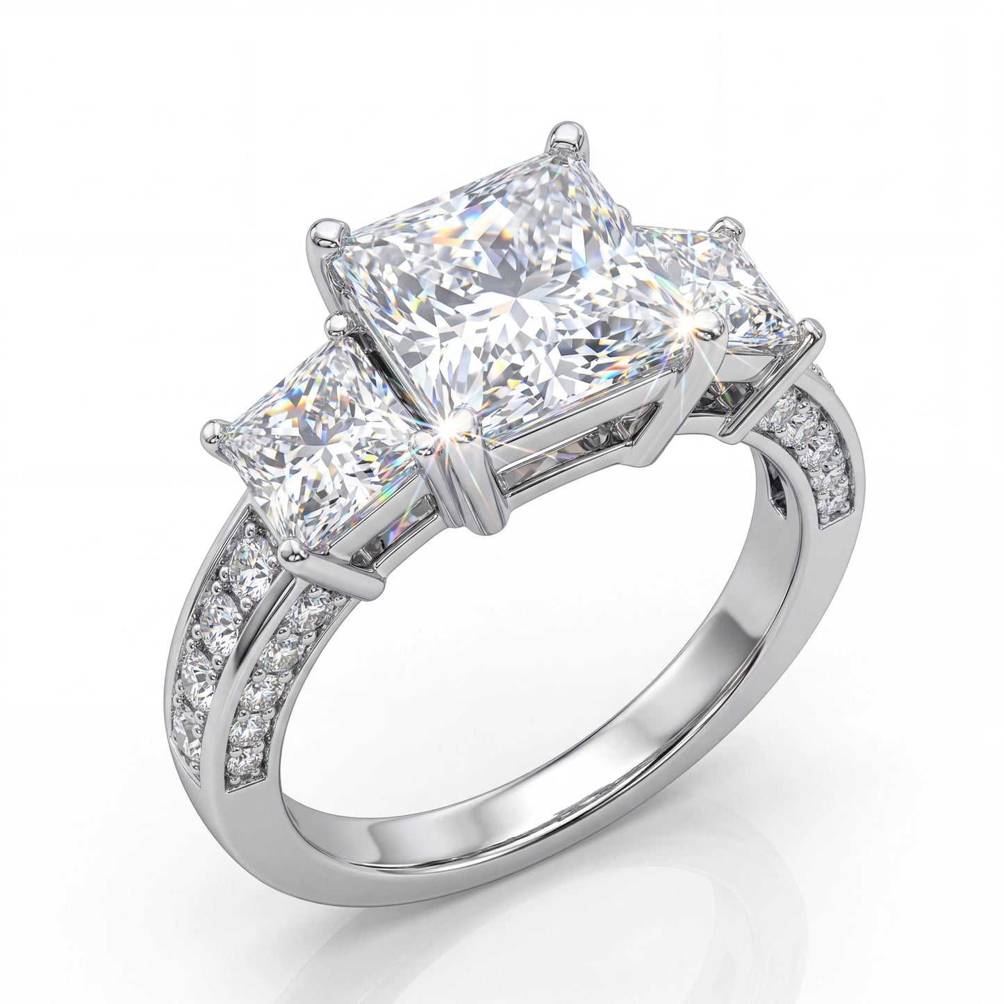 Lyee Cyee Princess Cut Three Stone Moissanite Silver Ring