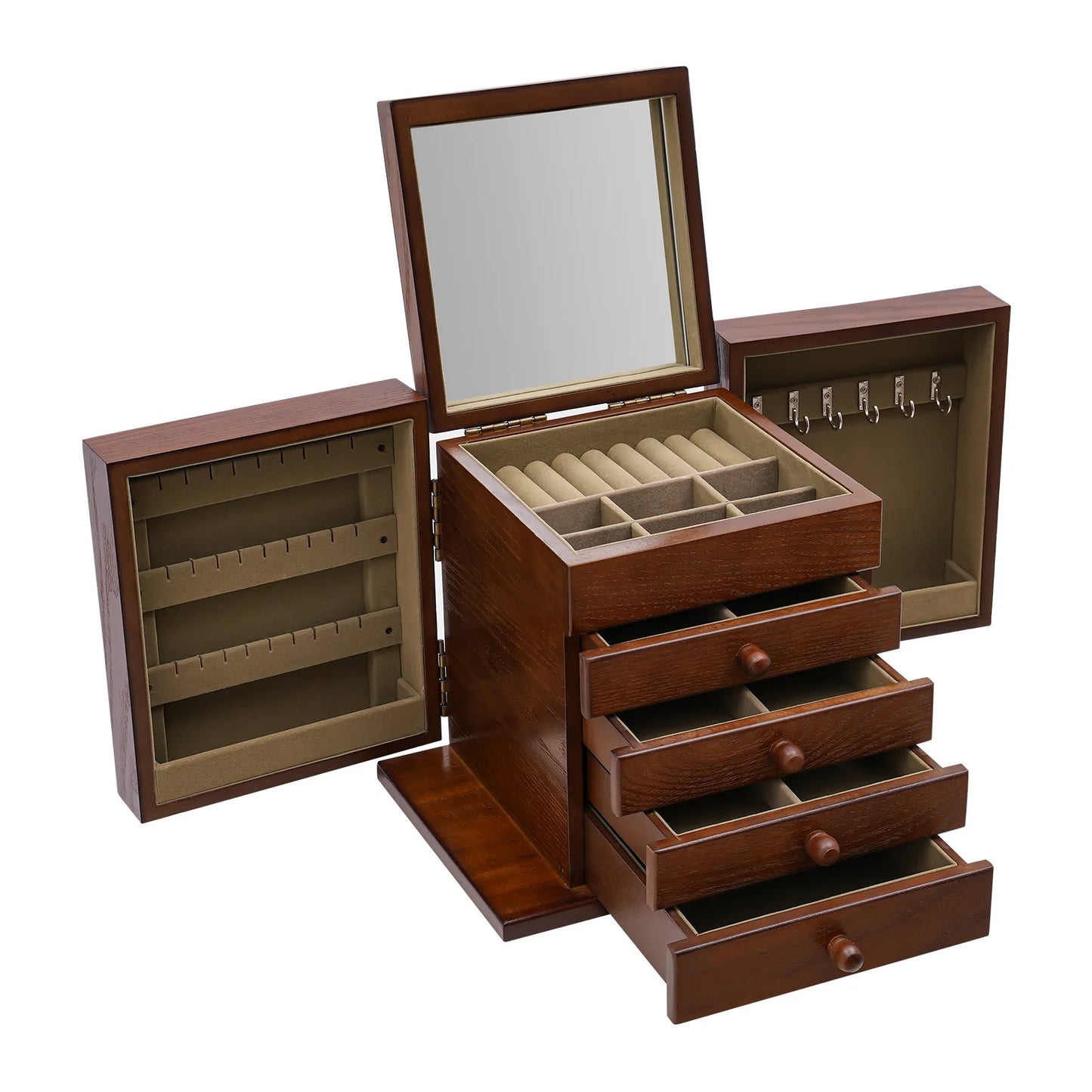 Five Layer Jewelry Box With Built In Mirror For Earrings
