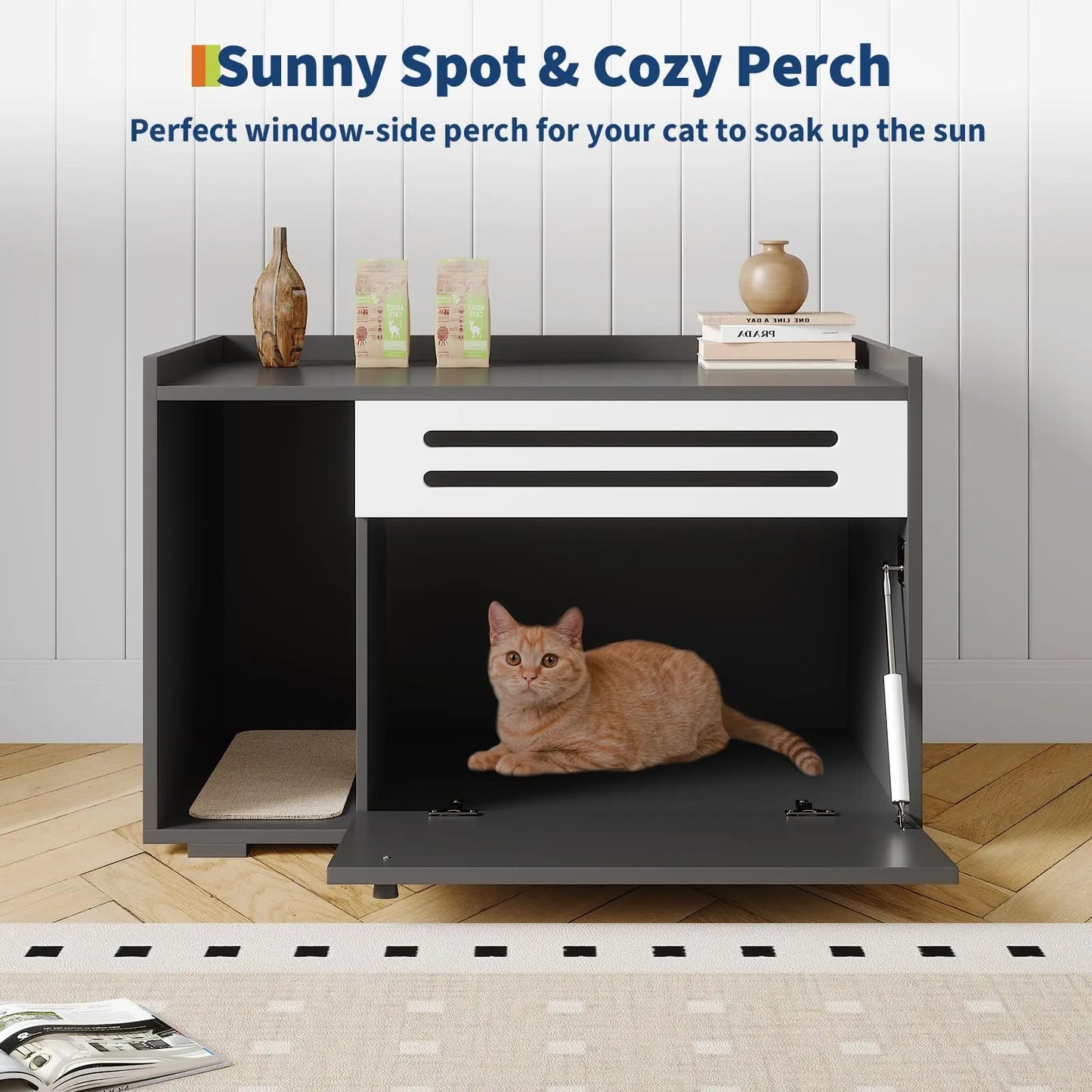 HiMISSCN 2 in 1 Cat House End Table Litter Cabinet