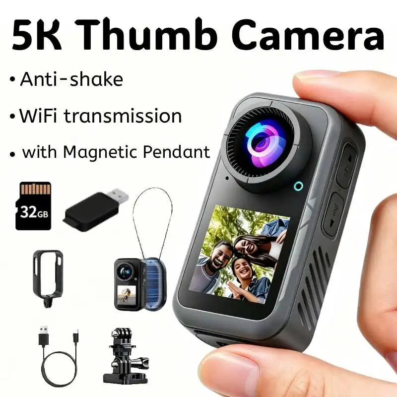5K HD Action Camera With Wearable Pendant 130 Degree Wide Angle Dual Screen