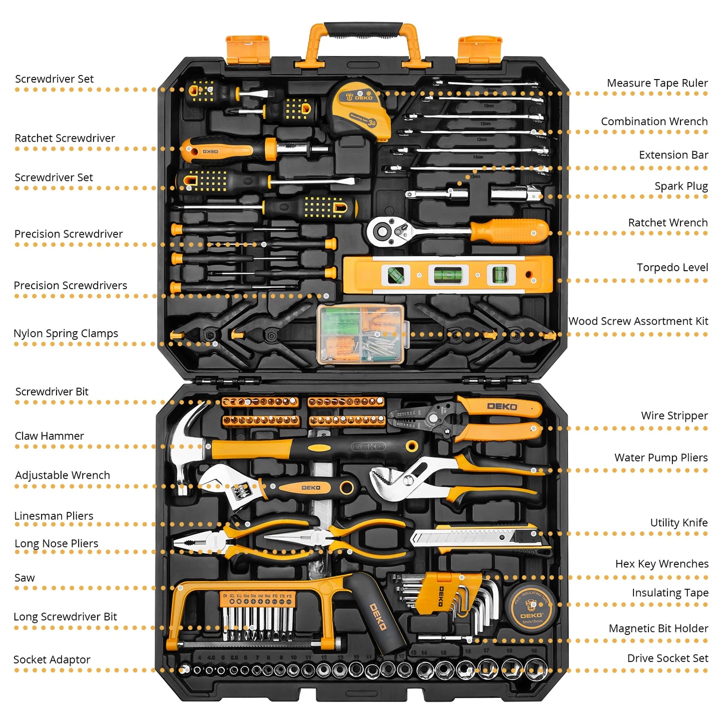 DEKOPRO 228-Piece Socket Wrench Auto Repair Tool Set With Case