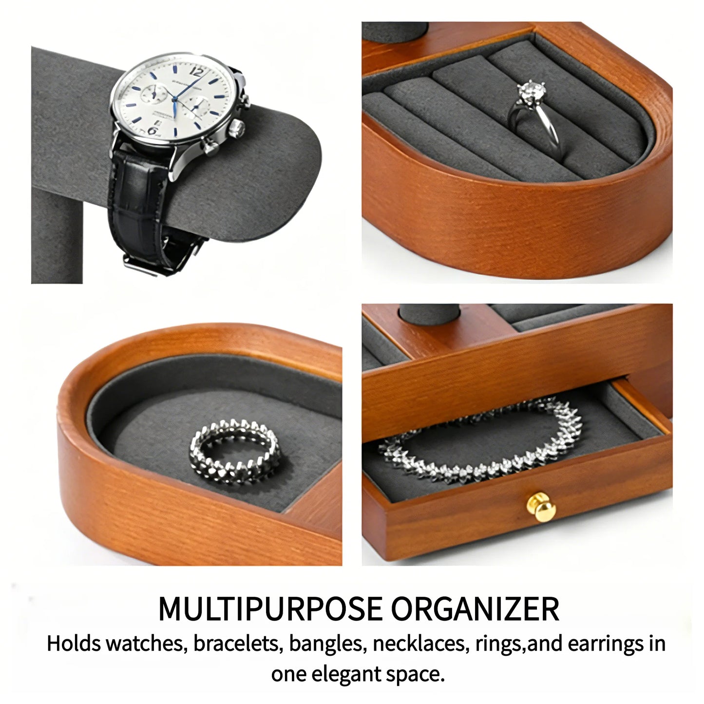 Oirlv Wooden Jewelry Organizer and Watch Display Stand