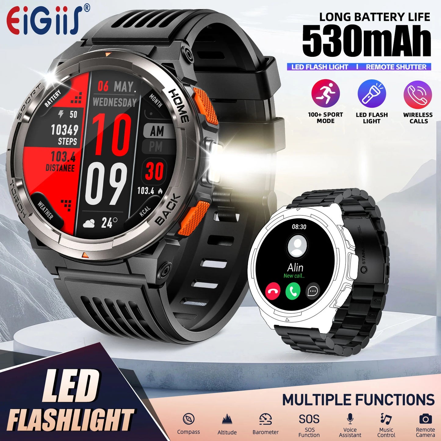 EIGIIS KE5 1.45 Inch Smartwatch 3ATM Waterproof With Compass Altimeter