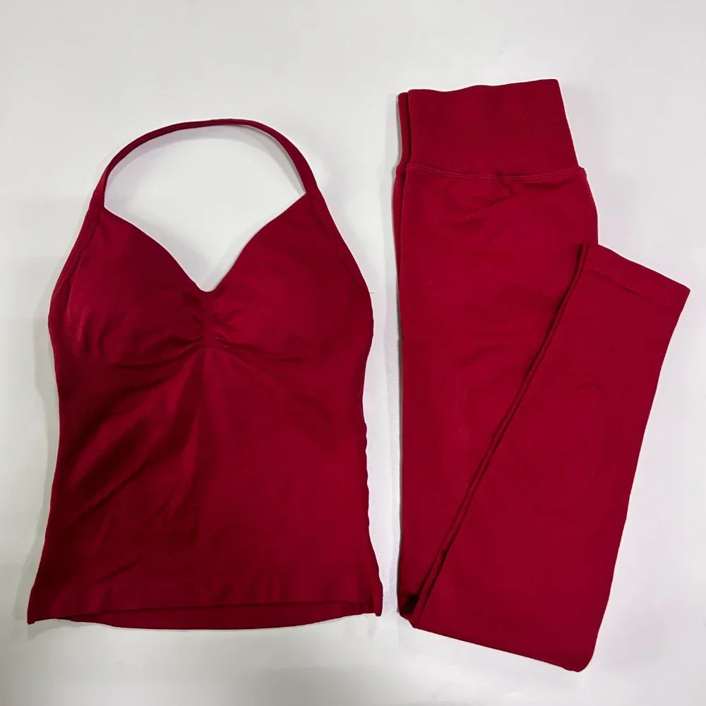 Seamless Gym Set For Women With Tank Top And High Waist Leggings