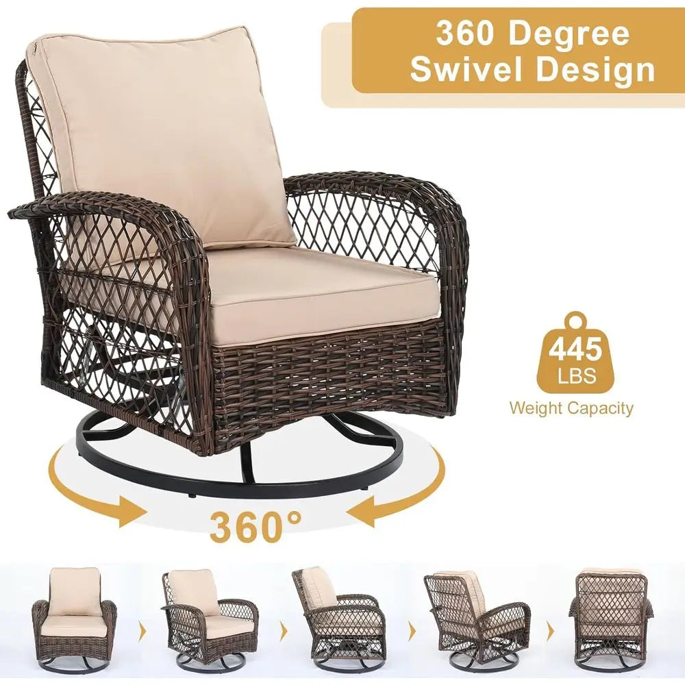 Outdoor 3Piece Patio Set With Swivel Chairs And Bistro Table