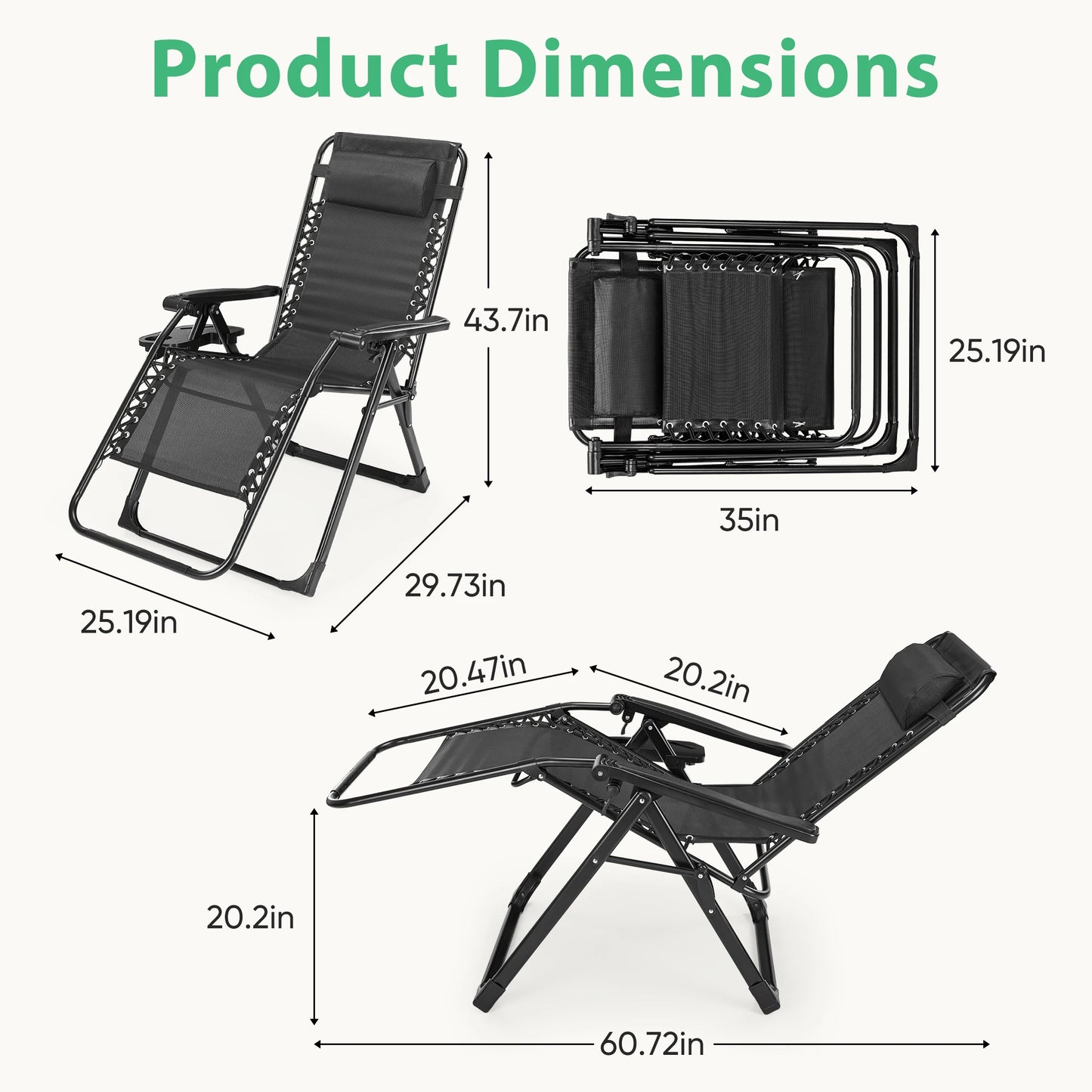 JHK Zero Gravity Recliner Outdoor Folding Lounge Chair Cup Holder
