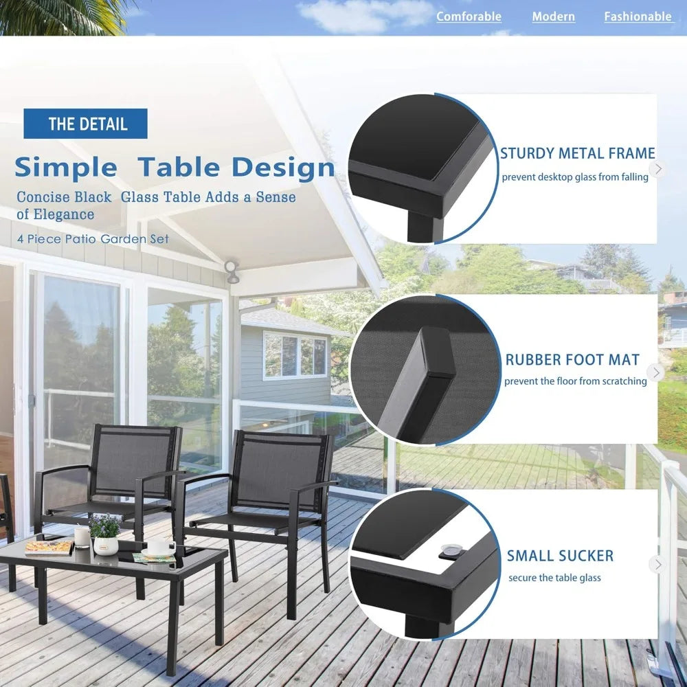 Outdoor 4-Piece Patio Furniture Set With Glass Coffee Table
