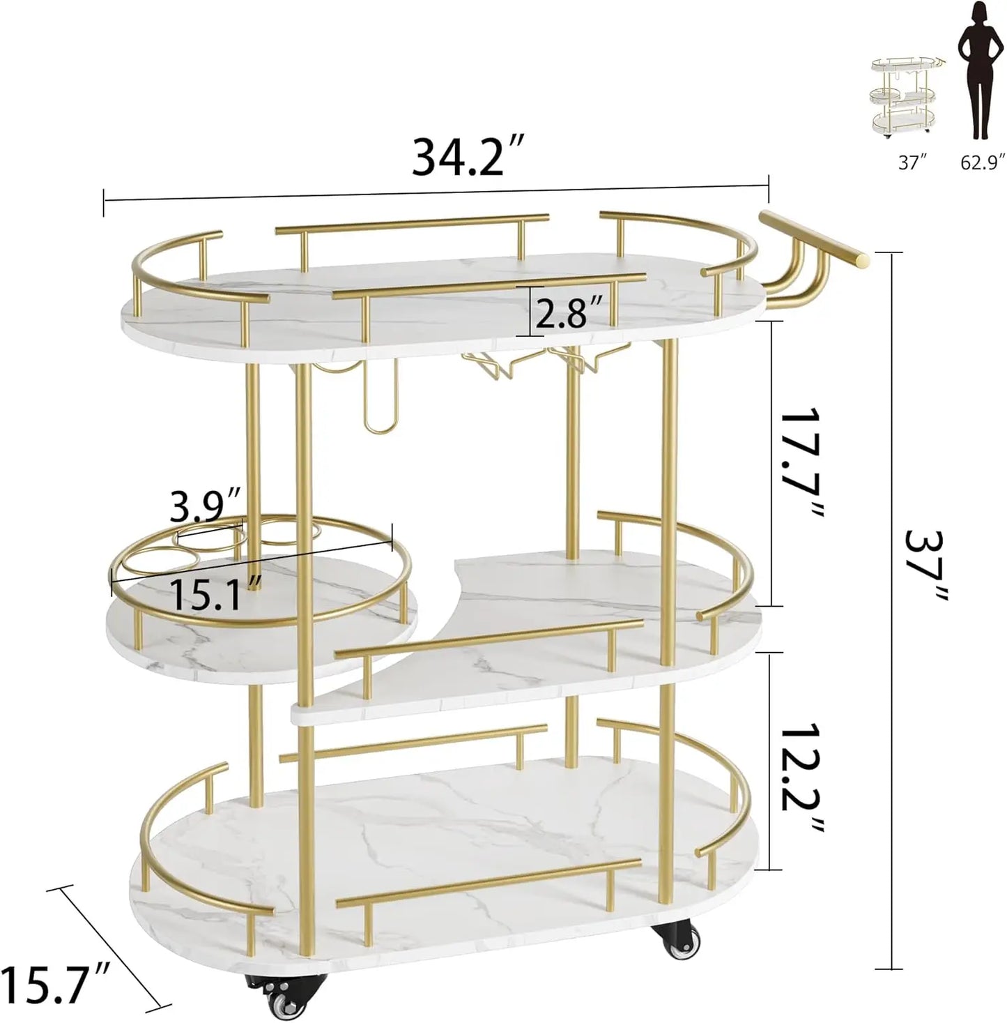 HobbyLane Bar Carts With Four-Tier Storage And Wine Rack