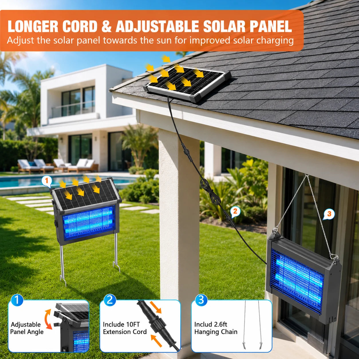 Solar Bug Zapper Outdoor 4500V Mosquito Killer Rechargeable