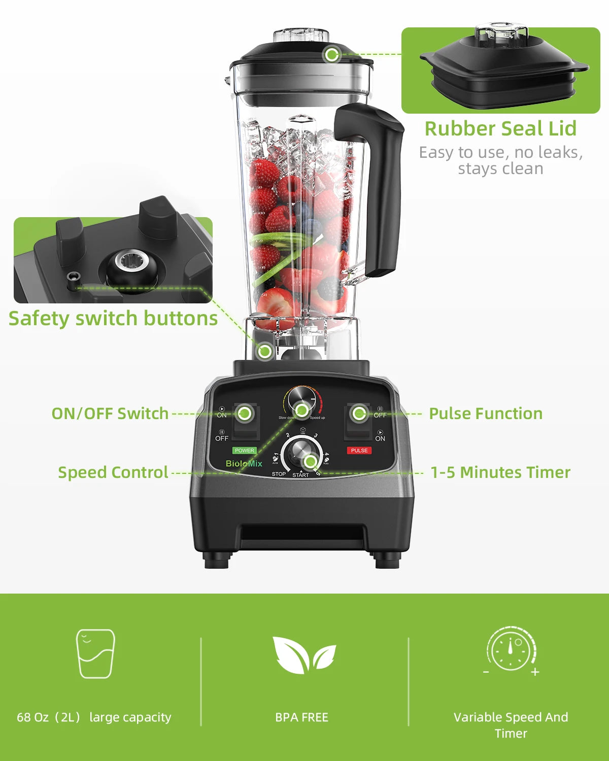 Biolomix 3HP 2200W Heavy Duty Blender Mixer Juicer