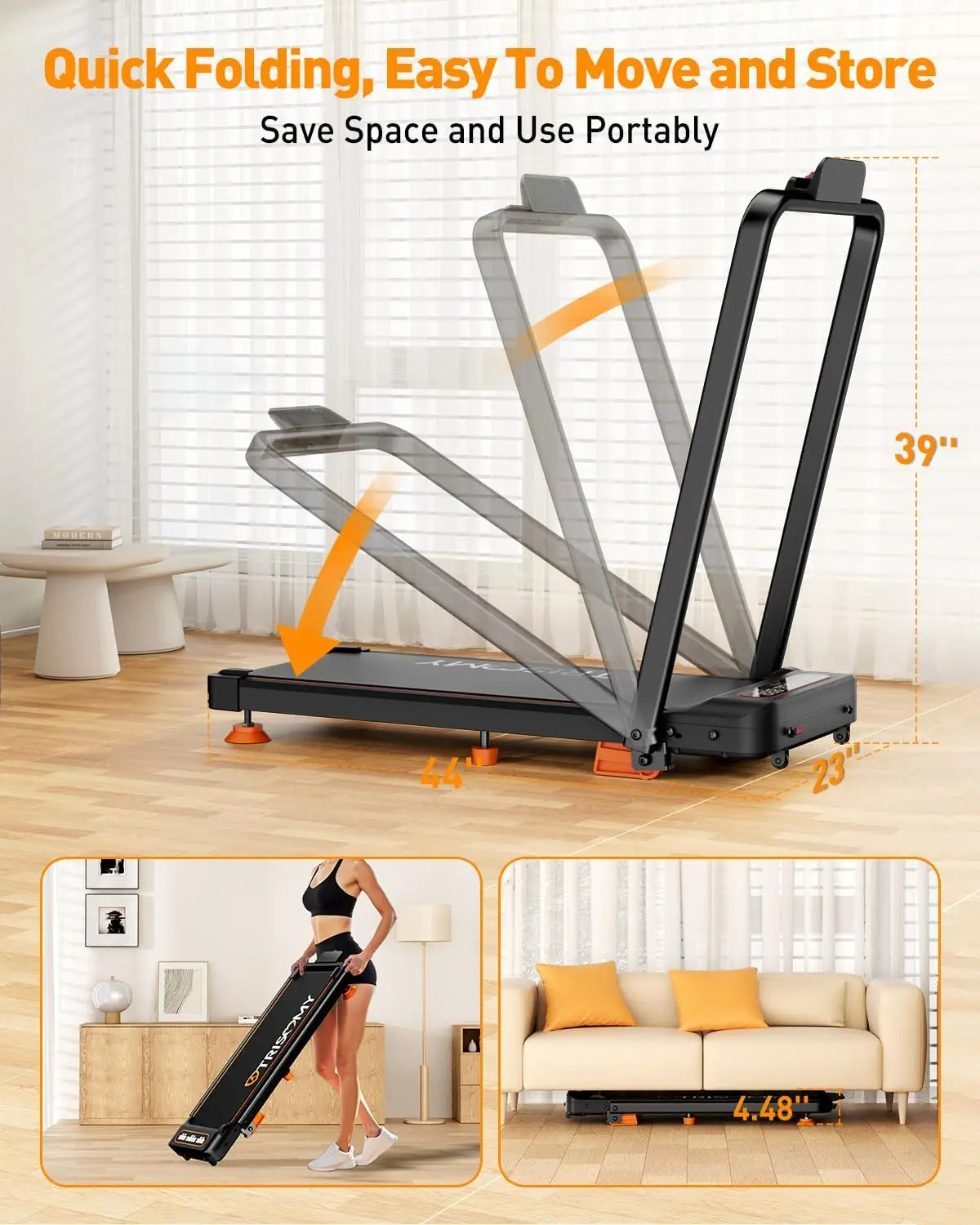 3.5HP Walking Pad Under Desk Treadmill With Incline Handle Bar
