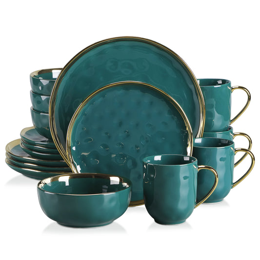 MALACASA Porcelain Dinnerware Set With Gold Trim Ceramic Tableware