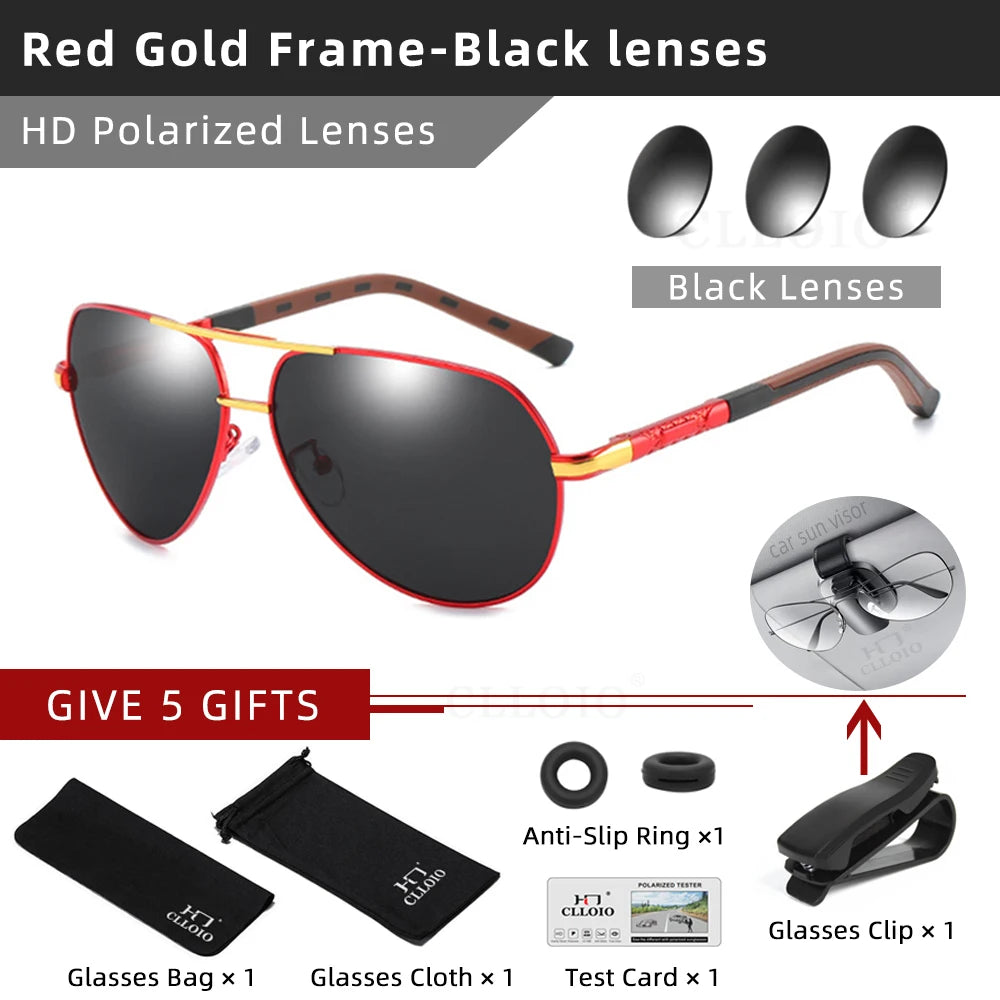 CLLOIO Men Aluminum Polarized Sunglasses Driving Glasses