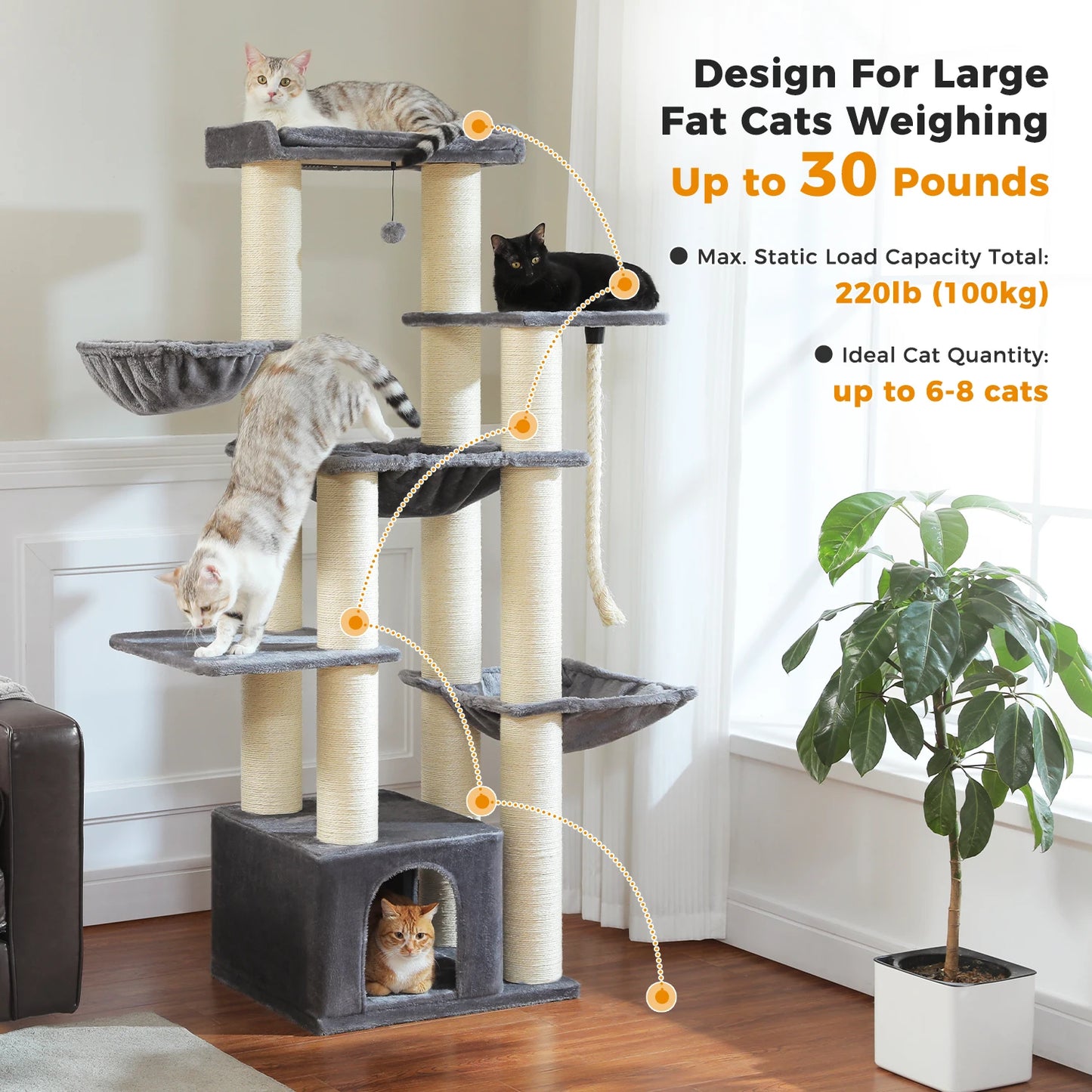 PEQULTICN Multi-Level Cat Tree With Scratching Posts And Condo