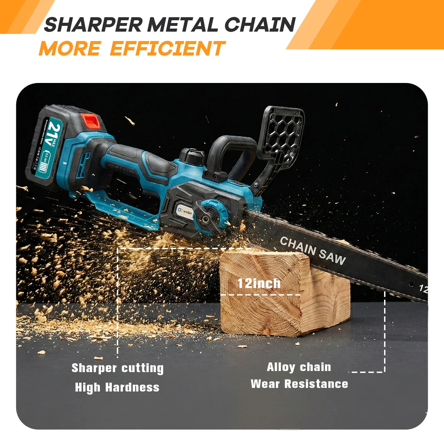 Cordless Electric Chainsaw With 21V 2x3000mAh Batteries