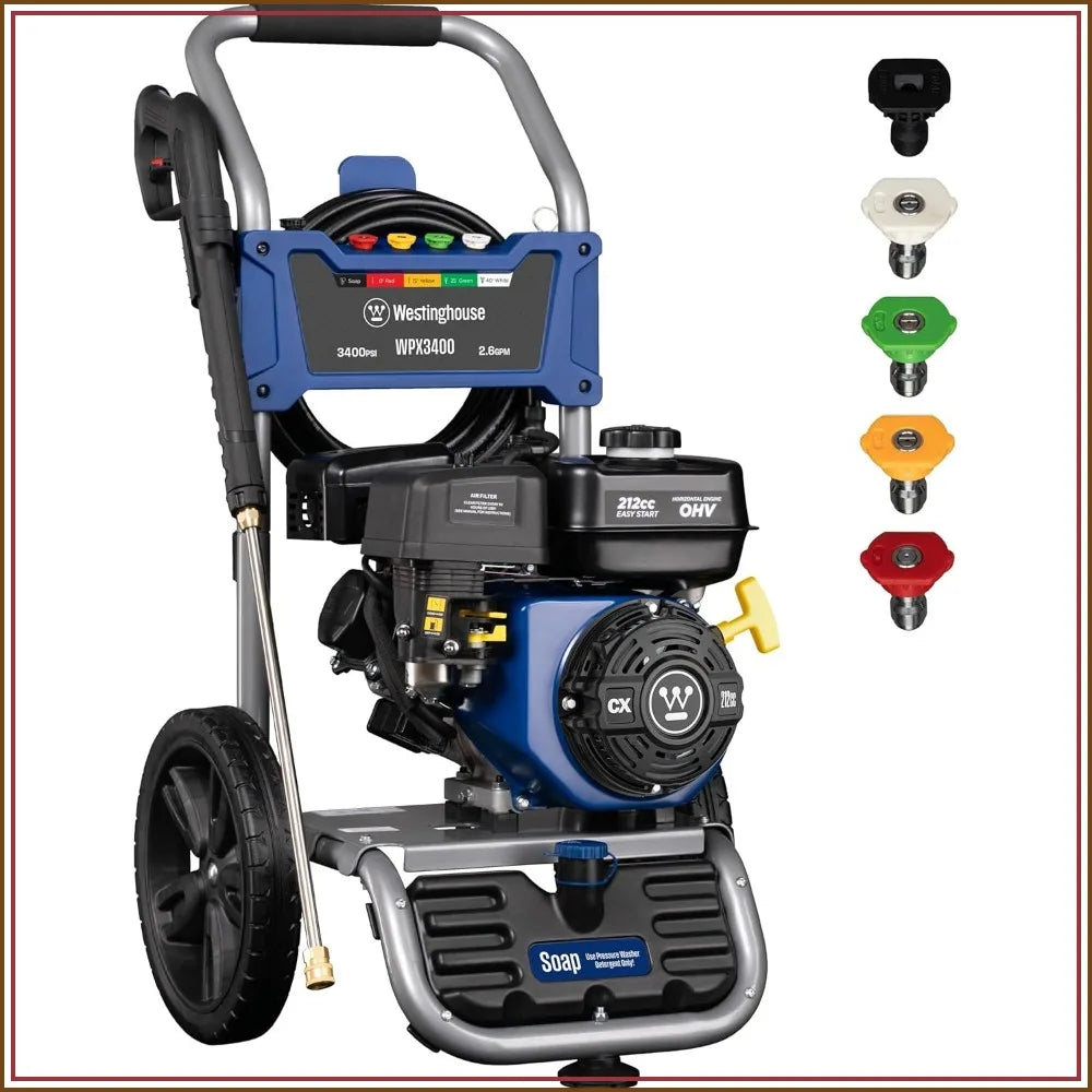 3400 PSI 2.6 GPM Gas Pressure Washer With 5 Nozzles