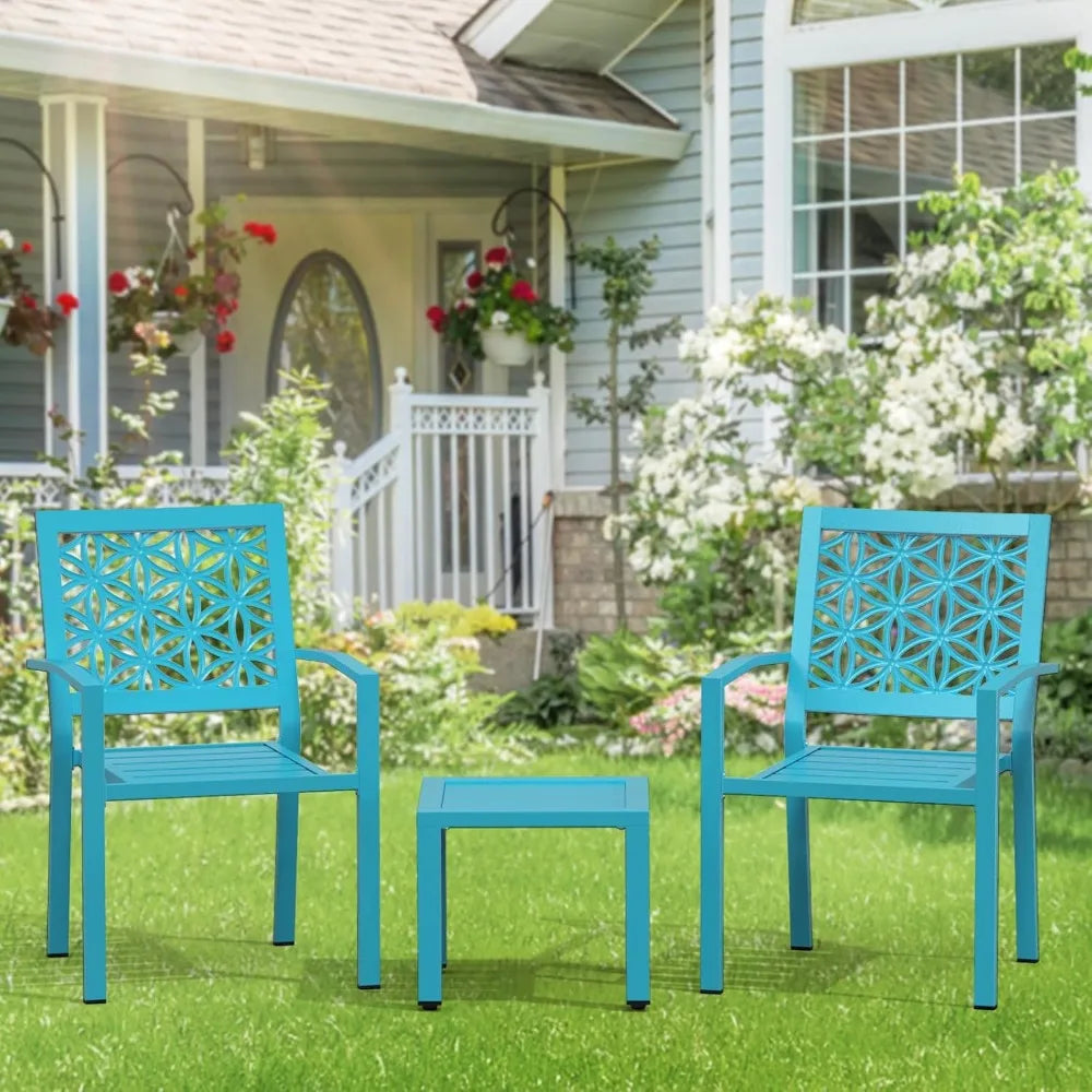 3 Piece Outdoor Bistro Set Stackable Metal Table And Chairs