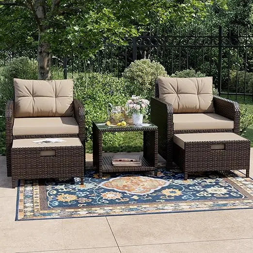 Outdoor Balcony Five-Piece PE Wicker Patio Conversation Set