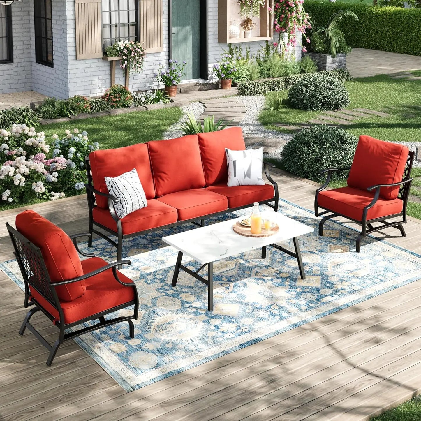 Patio Furniture Set 4-Piece Outdoor Metal Includes Sofa Swivel Chairs