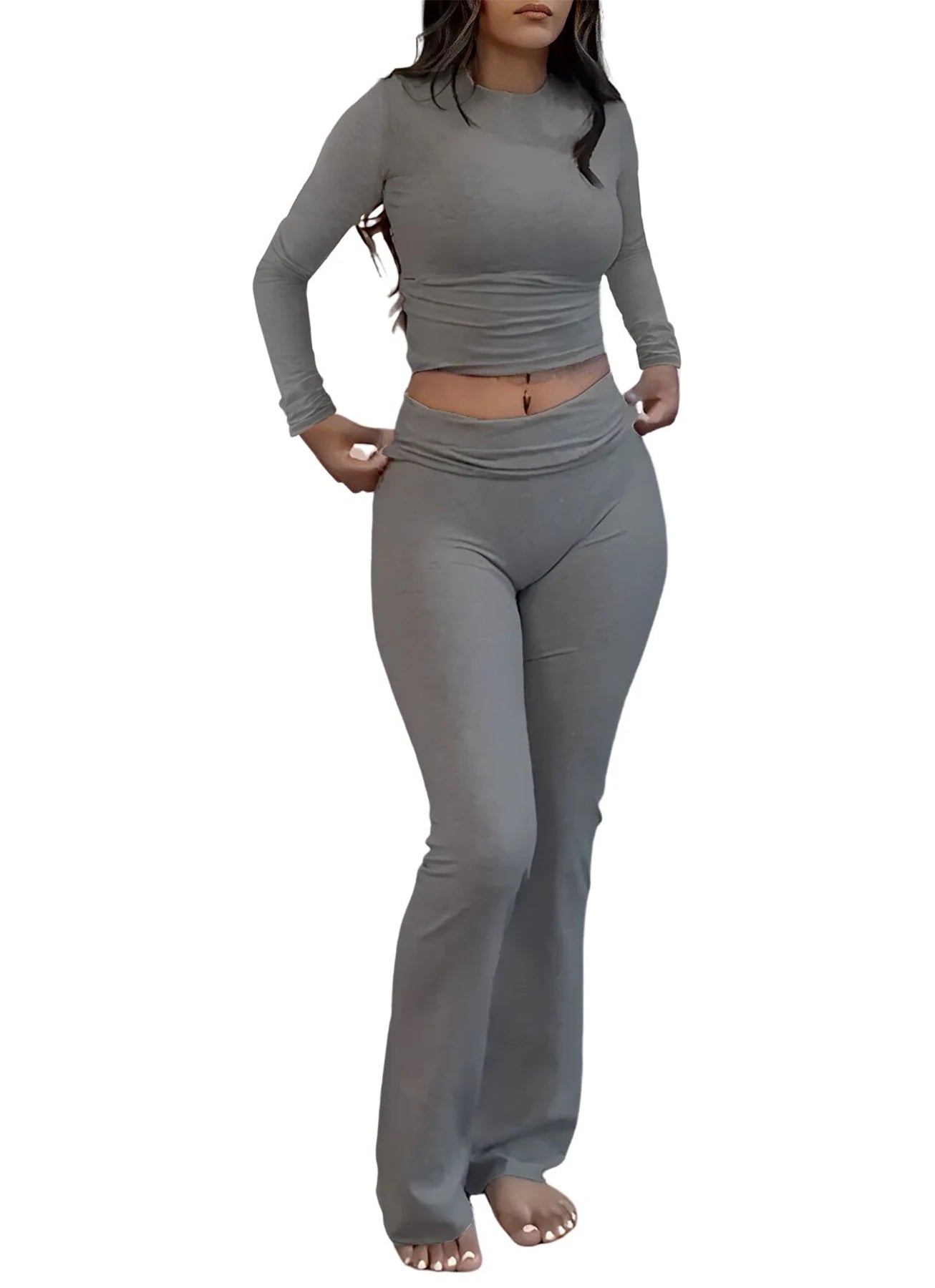 Women's Yoga Two Piece Set Long Sleeve Wide Leg