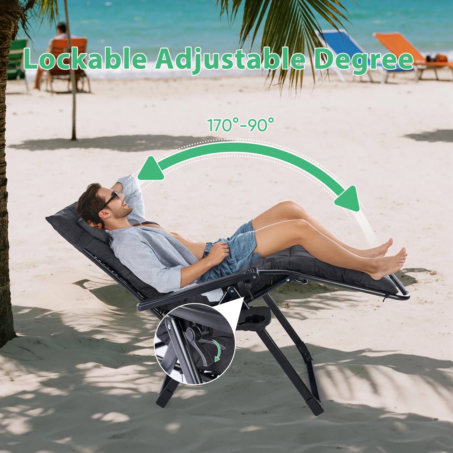 JHK Zero Gravity Recliner Outdoor Folding Lounge Chair Cup Holder