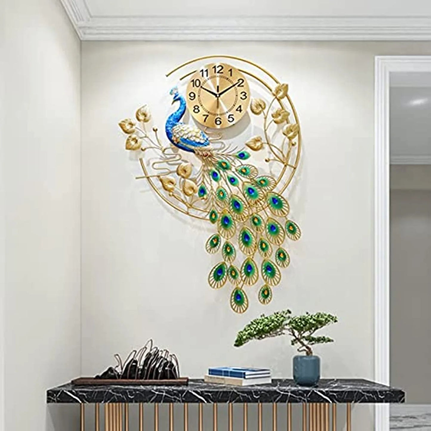 Creative Metal Wall Clock With Peacock Design Silent Sweep Movement