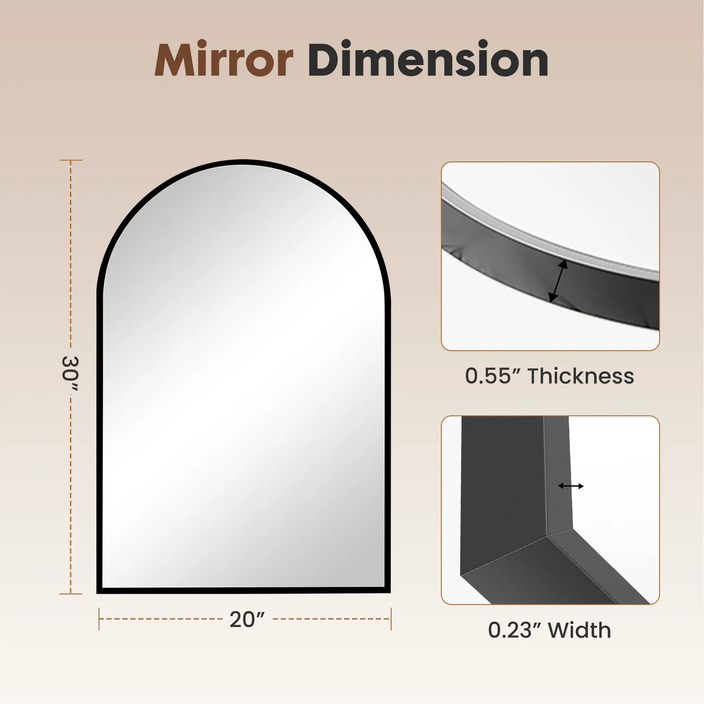 JHK Arched Metal Framed Bathroom Mirror