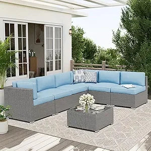 7-Piece Outdoor Patio Furniture Sofa Set With Glass Top Table