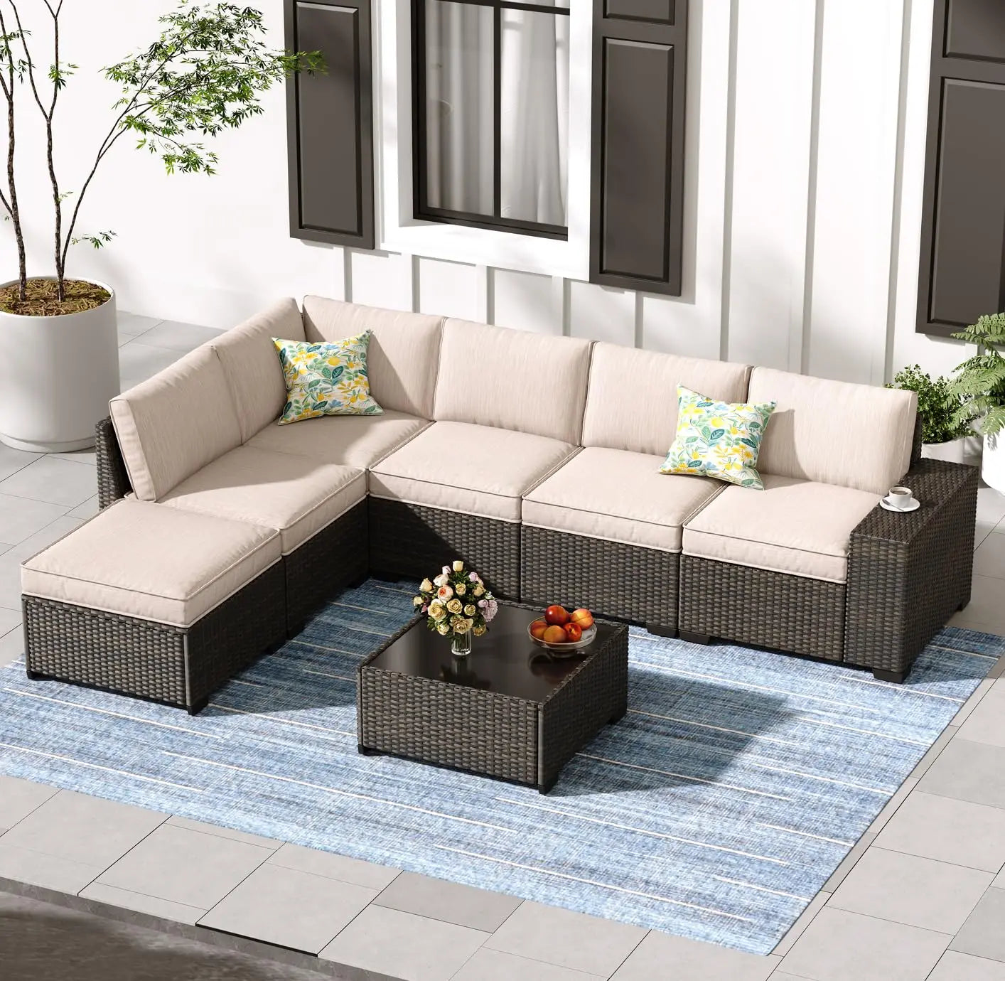 Guangbai All-Weather Outdoor Wicker Patio Furniture Set With Glass Table