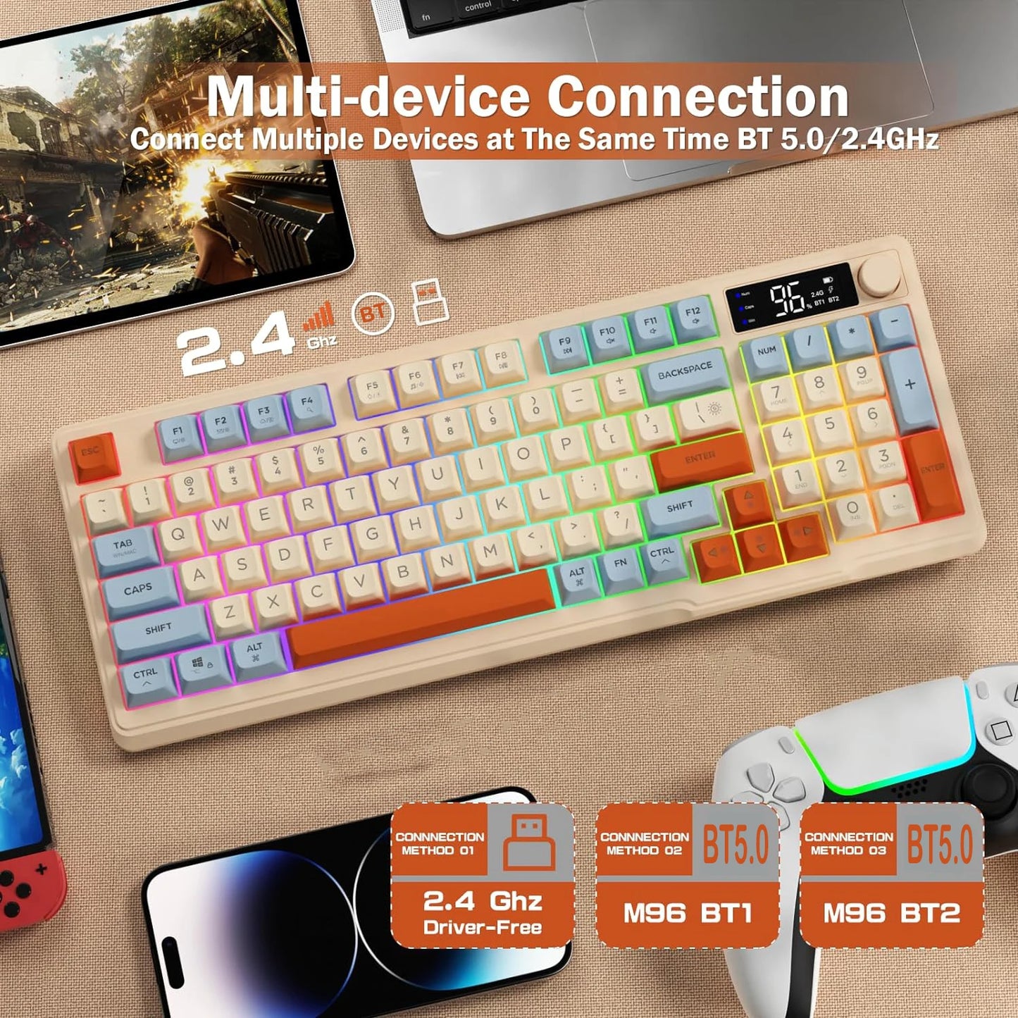Attack Shark Bluetooth Wireless Gaming Keyboard With Display And Knob