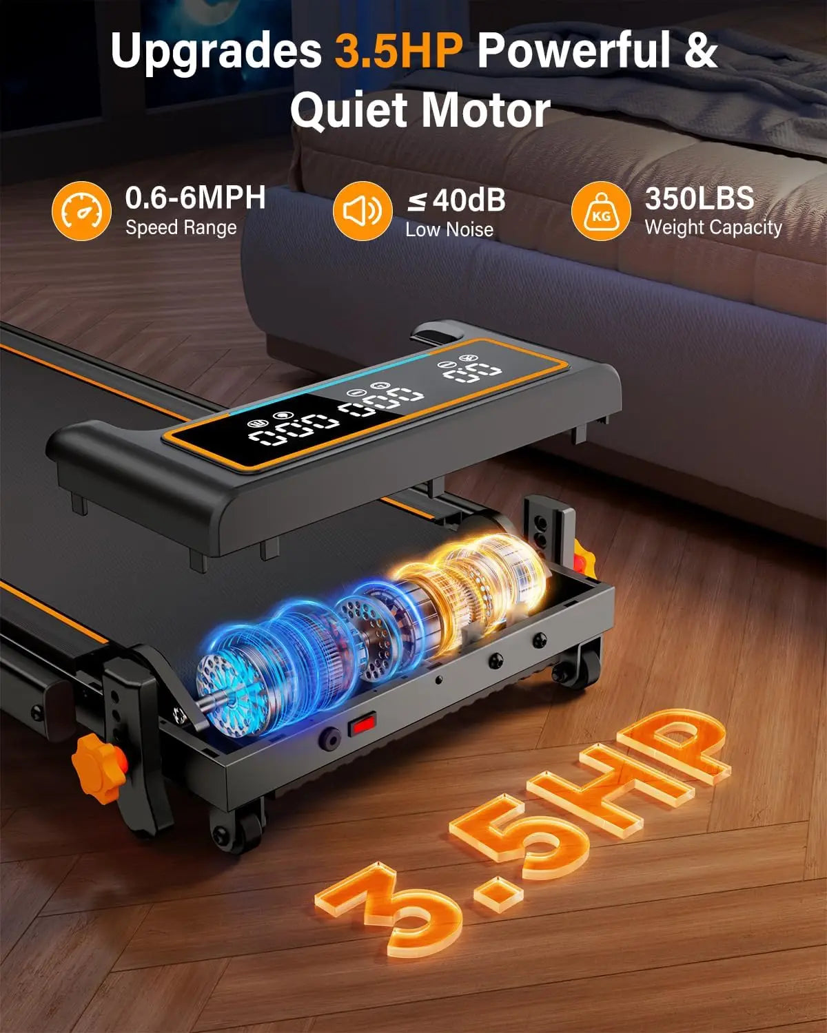 Treadmill Walking Pad With Incline 3.5HP Foldable LED Display