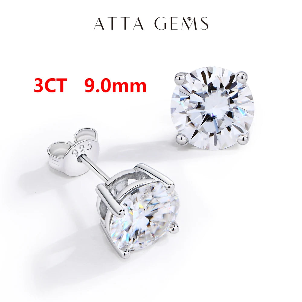 Attagems VVS1 Moissanite Four Claw Sterling Silver Stud Earrings