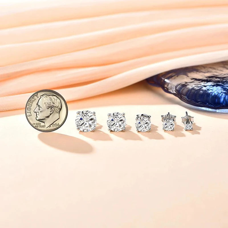 Attagems VVS1 Moissanite Four Claw Sterling Silver Stud Earrings