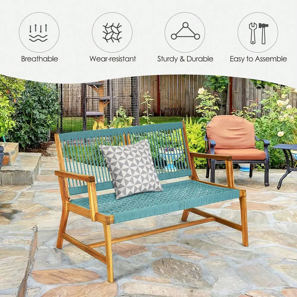 XMSJ Patio Acacia Wood Bench Loveseat