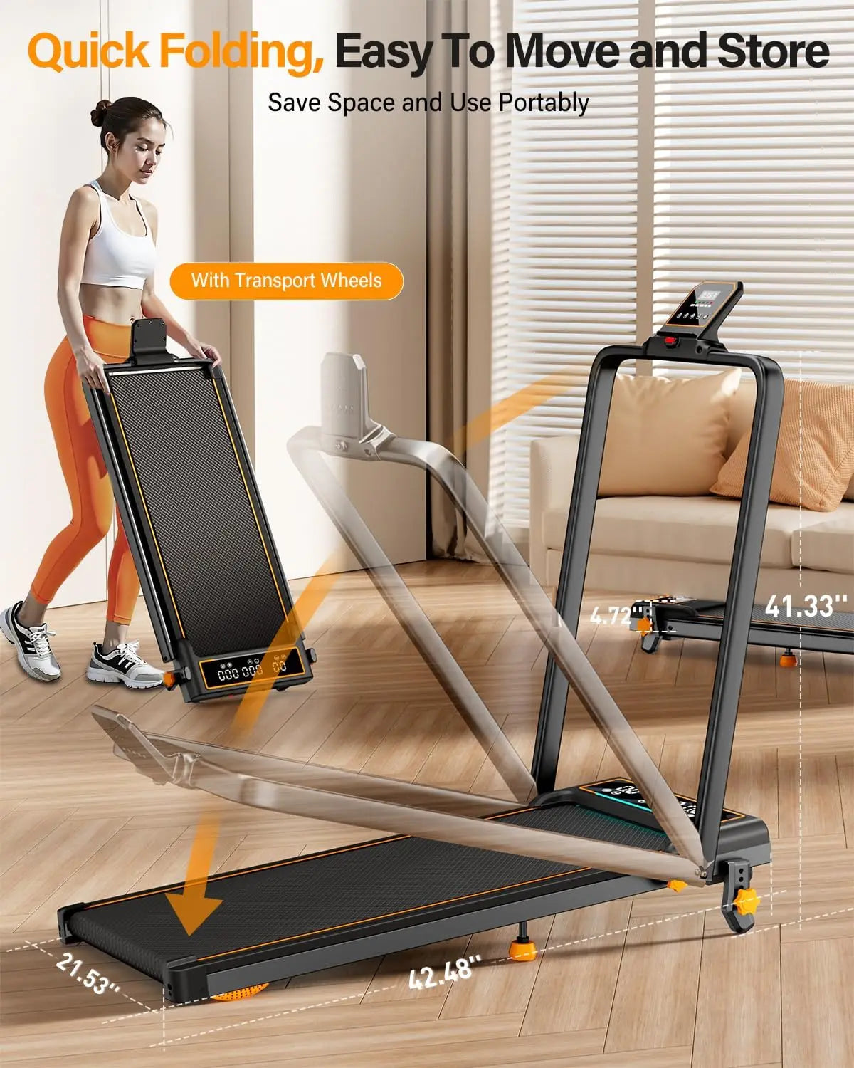 Treadmill Walking Pad With Incline 3.5HP Foldable LED Display