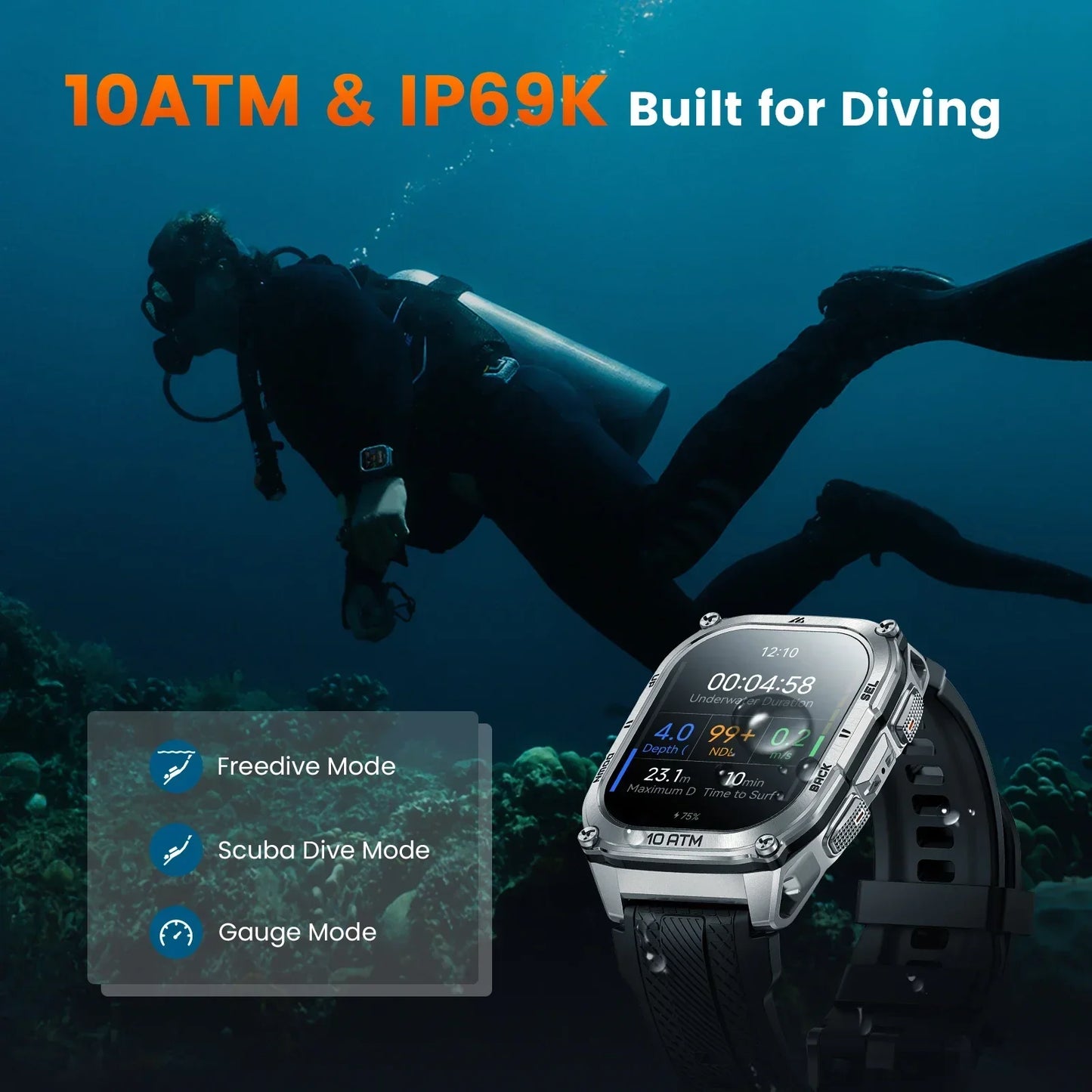 KOSPET Tank M4 Smartwatch With GPS 10ATM Waterproof