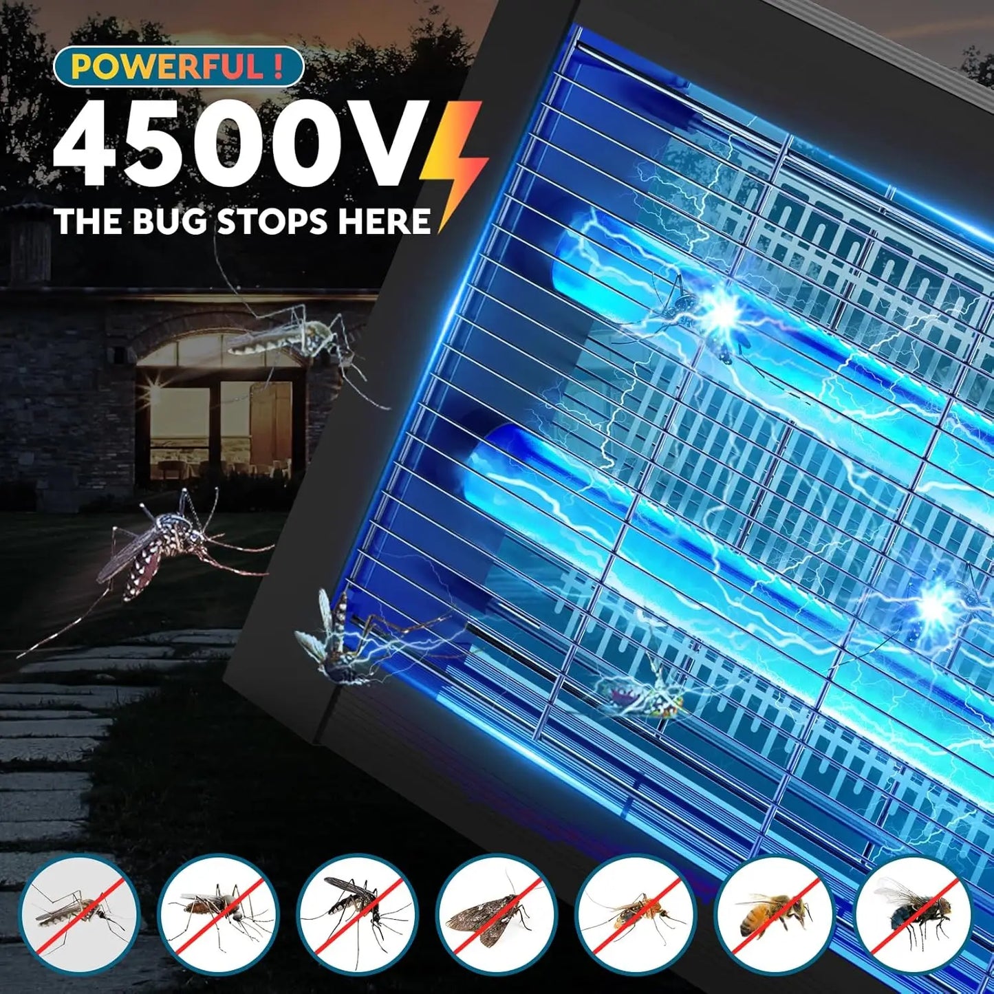 Solar Bug Zapper Outdoor 4500V Mosquito Zapper With Panel Sensor
