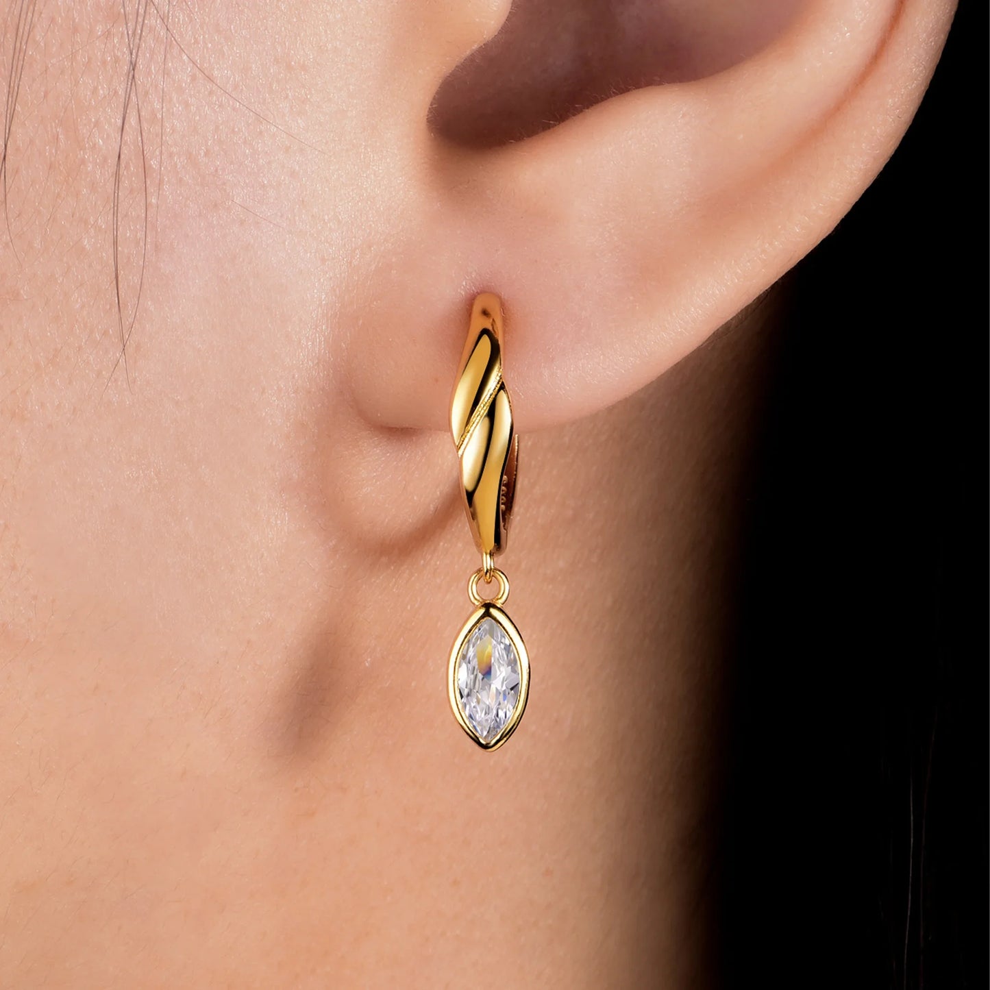 S925 Sterling Silver Moissanite Horse Eye Earrings Gold Plated