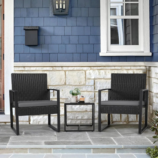 Outdoor 3Piece Wicker Patio Furniture Set With Glass Coffee Table