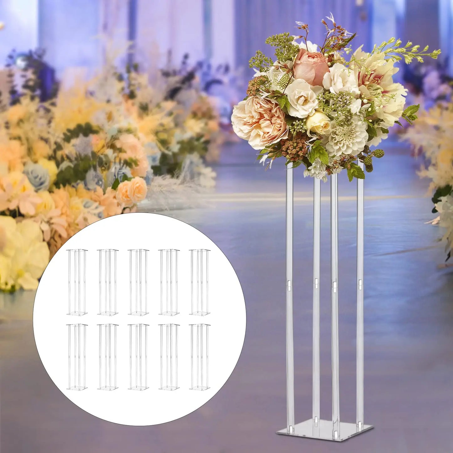 10 Piece Acrylic Vase Column Stand For Wedding Centerpieces