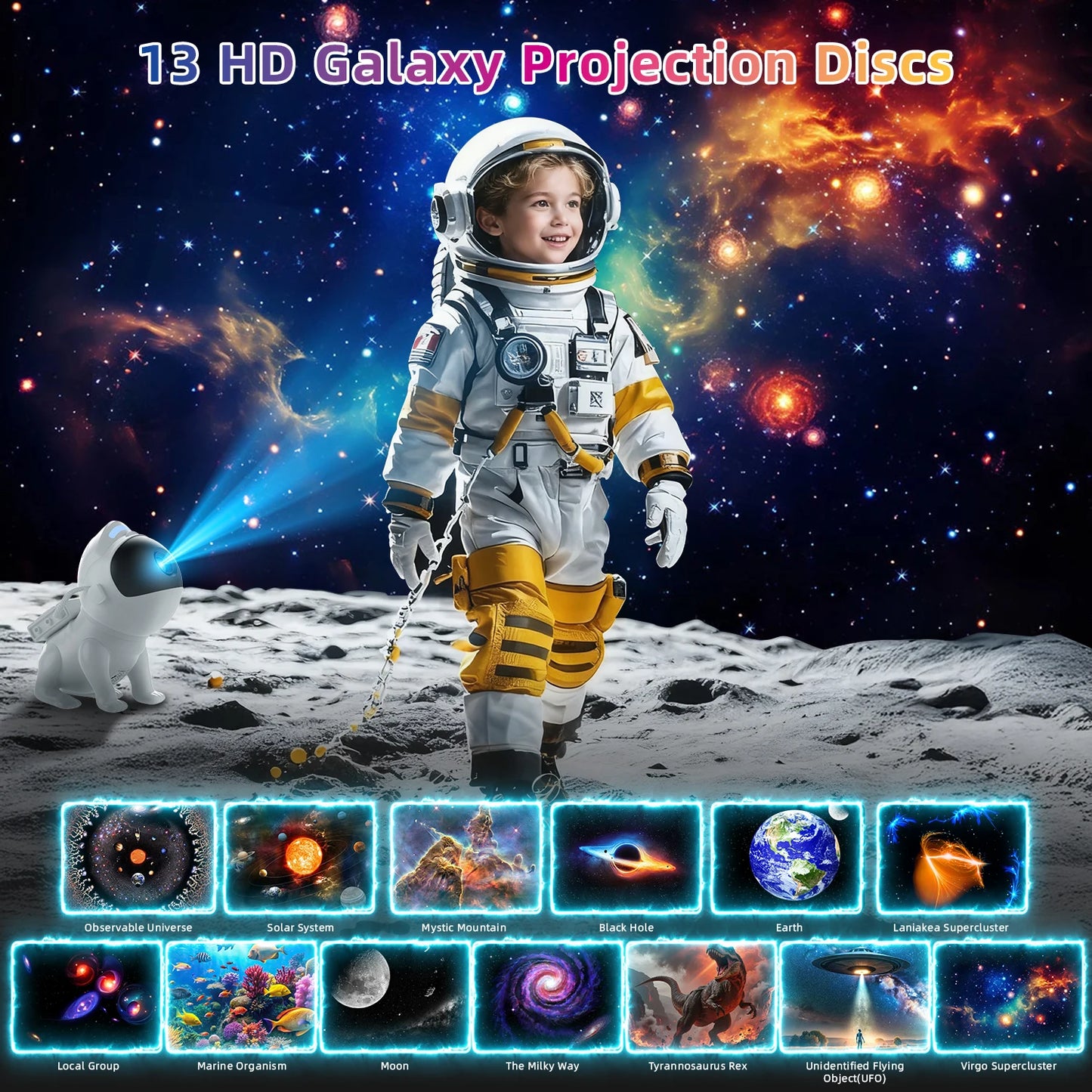 AUSYLE Star Projector Night Light Space Dog Galaxy Discs