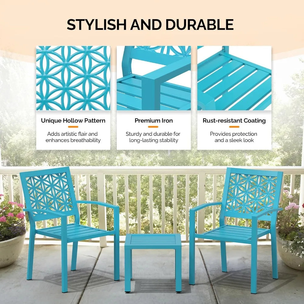 3 Piece Outdoor Bistro Set Stackable Metal Table And Chairs