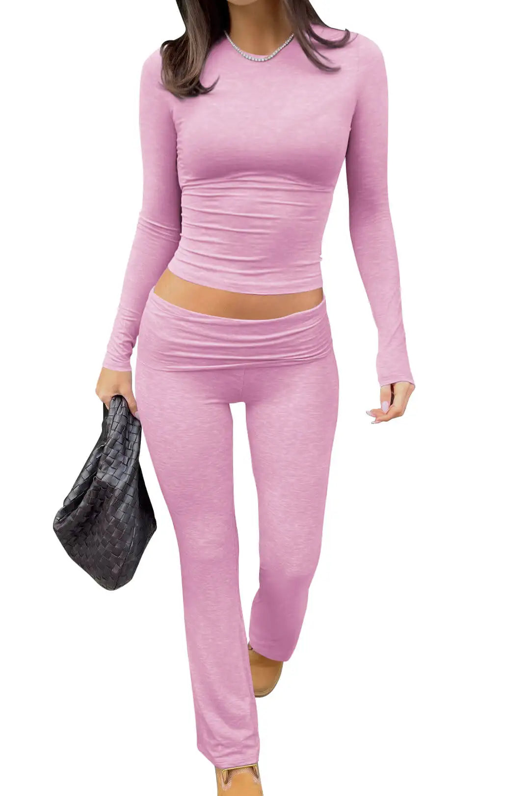 Women's Yoga Two Piece Set Long Sleeve Wide Leg