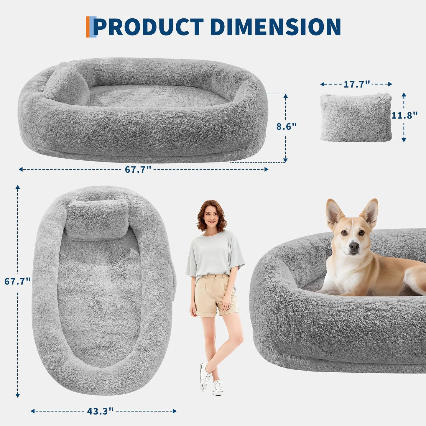 HiMISSCN Orthopedic Faux Fur Pet Bed With Pillow