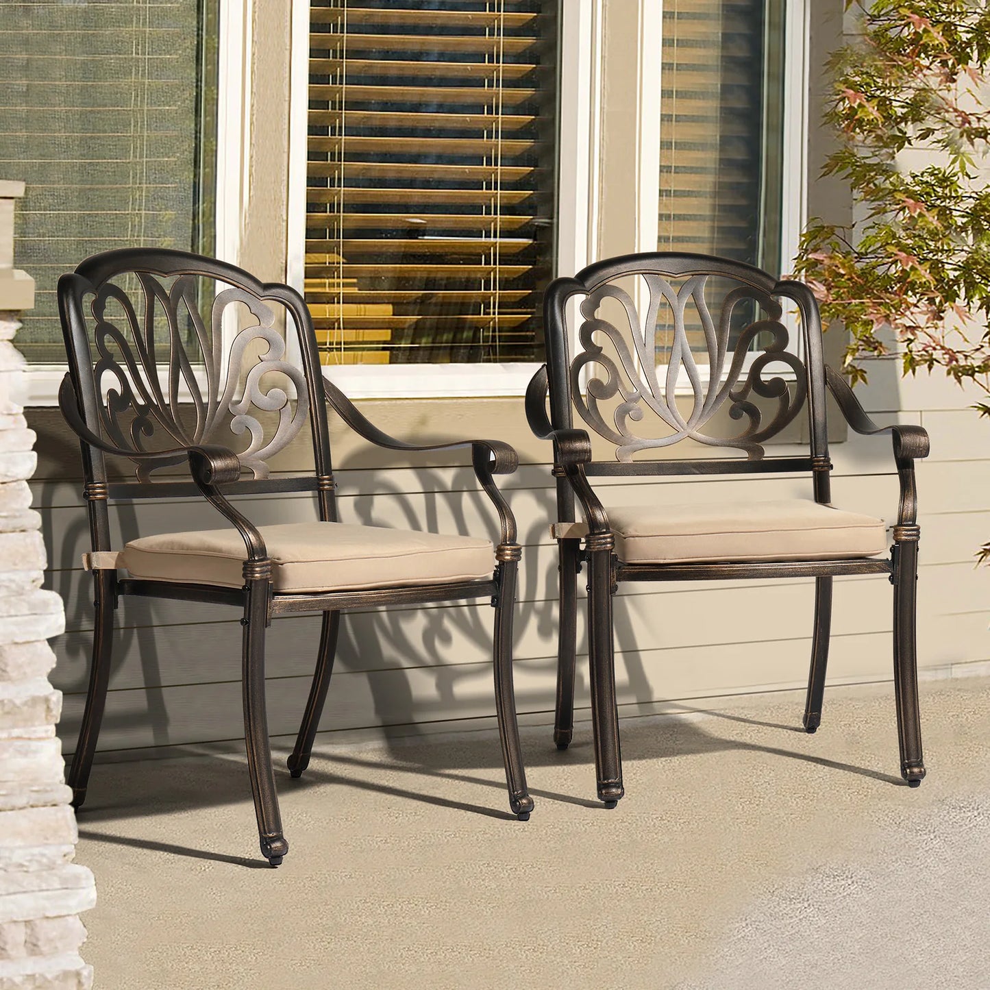 Cast Aluminum Patio Dining Chairs With Cushions Stackable Outdoor Set