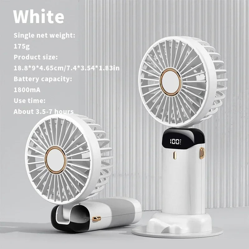 Handheld Foldable USB Rechargeable Fan With LED And 5 Speeds