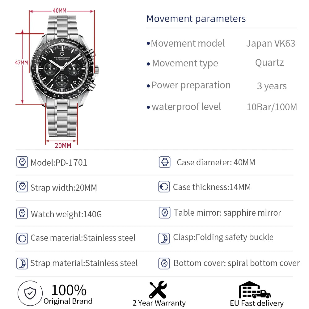 PAGANI DESIGN Luxury Quartz Chronograph Watch For Men
