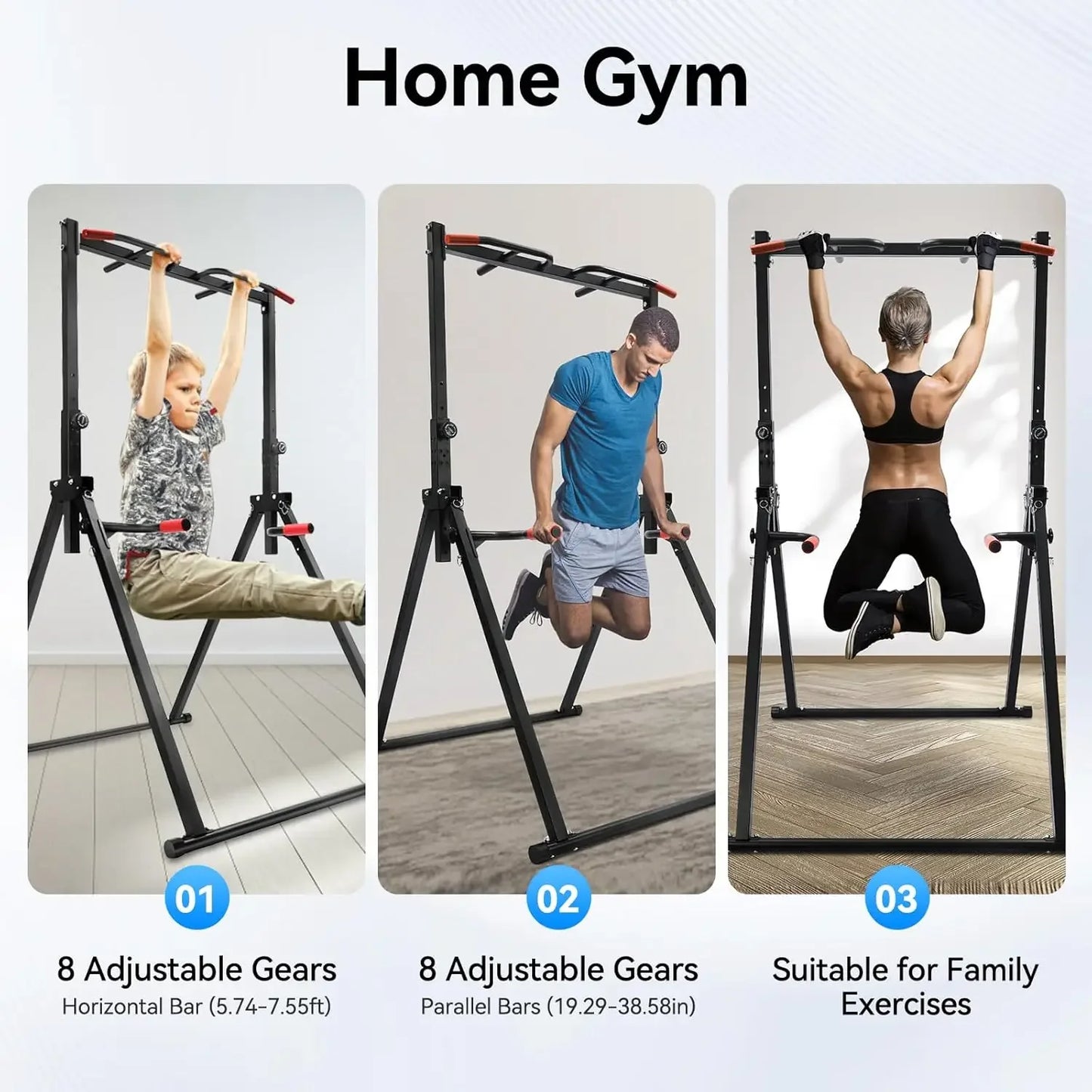 Pull Up Bar Dip Station Power Tower For Home Gym Freestanding 440Lbs Capacity