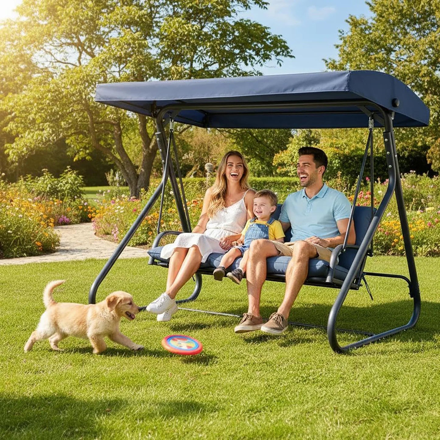HiMISS 3-Seat Convertible Outdoor Swing Bed With Canopy