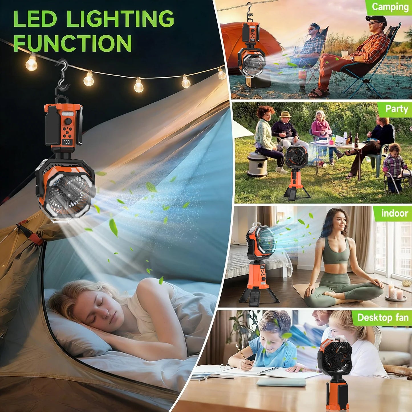 Portable Rechargeable Camping Fan With Stand Remote Control And Spray